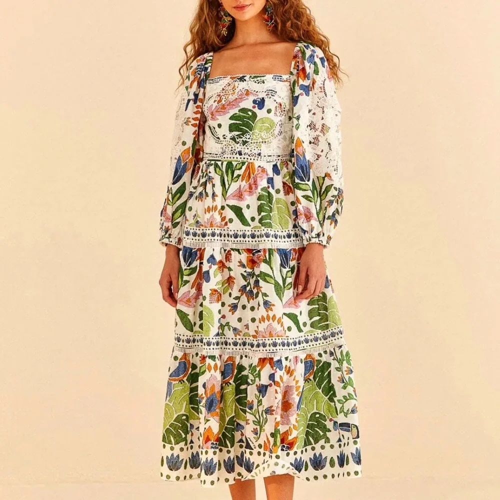 🌺🎉HP🎉🌺 NWOT Farm Rio Summer Garden Lace Midi Dress - Picture 2 of 16